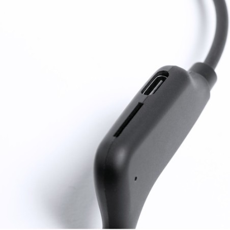 Écouteurs Éco-responsables Personnalisés de Conduction Osseuse pas cher Helton Couleurs : noir marquage laser ultra précis