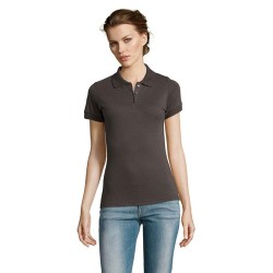 Polo polycoton personnalisé pour femme - PRIME Matières : PET Taille textile : L Couleurs : gris foncé marquage couleur éclatant