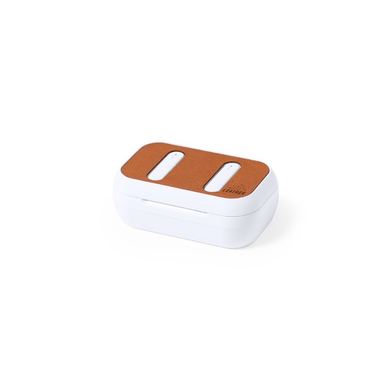 Écouteurs Bluetooth Éco-responsables Personnalisés Élégants Shizar RCS Matières : cuir recyclé Couleurs : marron cadeau entrepri