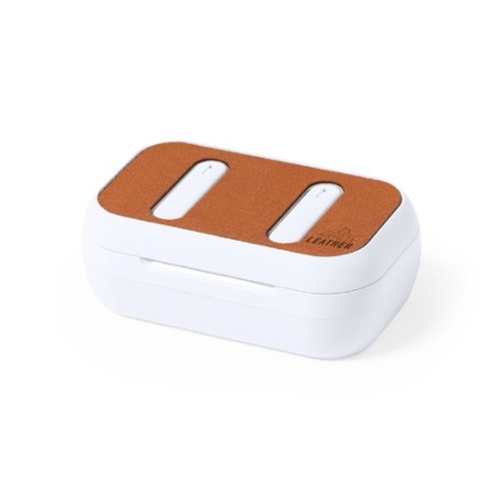 Écouteurs Bluetooth Éco-responsables Personnalisés Élégants Shizar RCS Matières : cuir recyclé Couleurs : marron cadeau entrepri