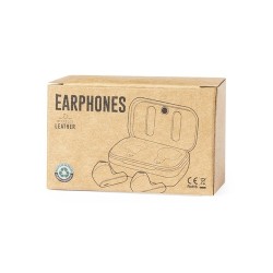 Écouteurs Bluetooth Éco-responsables Personnalisés Élégants Shizar RCS Matières : cuir recyclé Couleurs : marron objet promotion