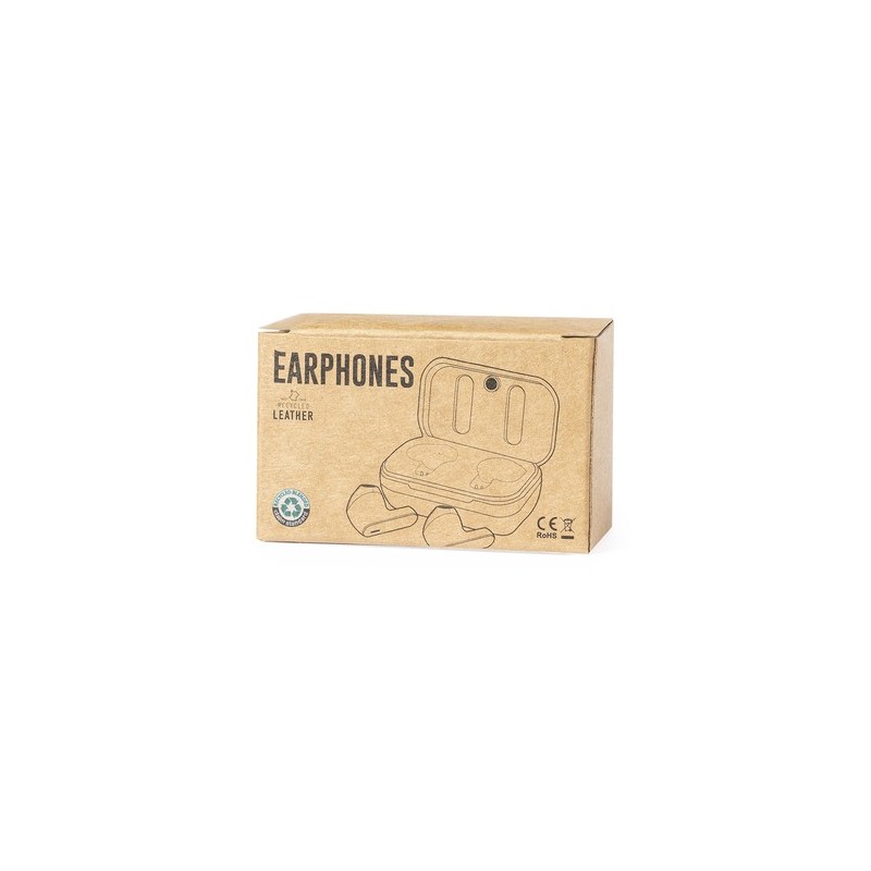 Écouteurs Bluetooth Éco-responsables Personnalisés Élégants Shizar RCS Matières : cuir recyclé Couleurs : marron cadeau collabor