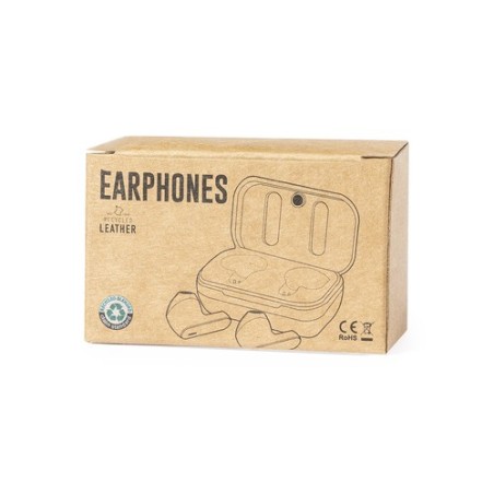 Écouteurs Bluetooth Éco-responsables Personnalisés Élégants Shizar RCS Matières : cuir recyclé Couleurs : marron cadeau collabor