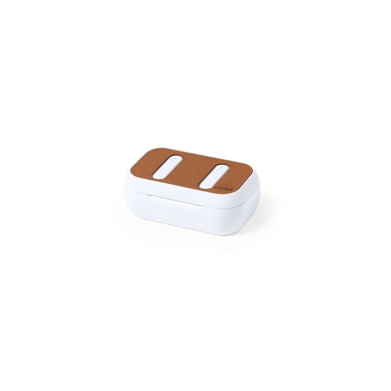Écouteurs Bluetooth Éco-responsables Personnalisés Élégants Shizar RCS Matières : cuir recyclé Couleurs : marron accessoire évén