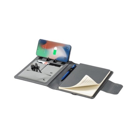 Bloc Notes Multifonction Personnalisé avec Chargeur Inclus - Dambier Matières : PET recyclé Couleurs : gris marquage laser ultra