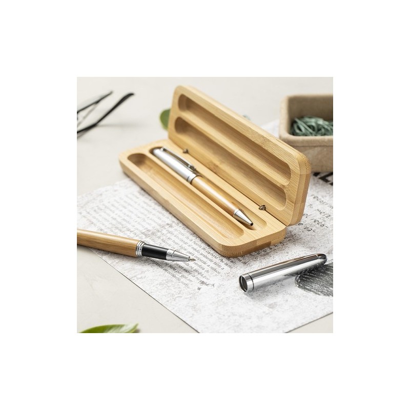 Stylo et Roller Éco-responsables Personnalisés Pas Cher - Set Notium Matières : bambou accessoire événementiel unique