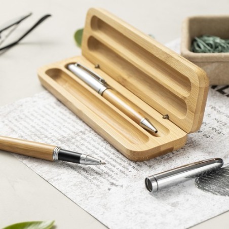 Stylo et Roller Éco-responsables Personnalisés Pas Cher - Set Notium Matières : bambou accessoire événementiel unique