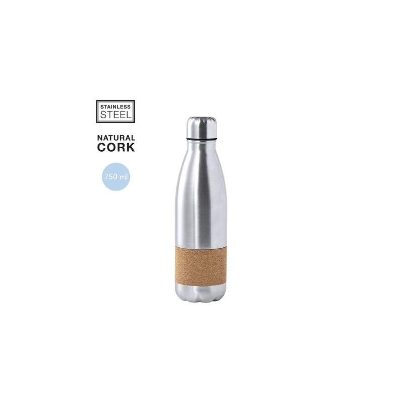 Gourde Éco-responsable Personnalisable Sereok Matières : liège Couleurs : argenté personnalisable avec votre logo