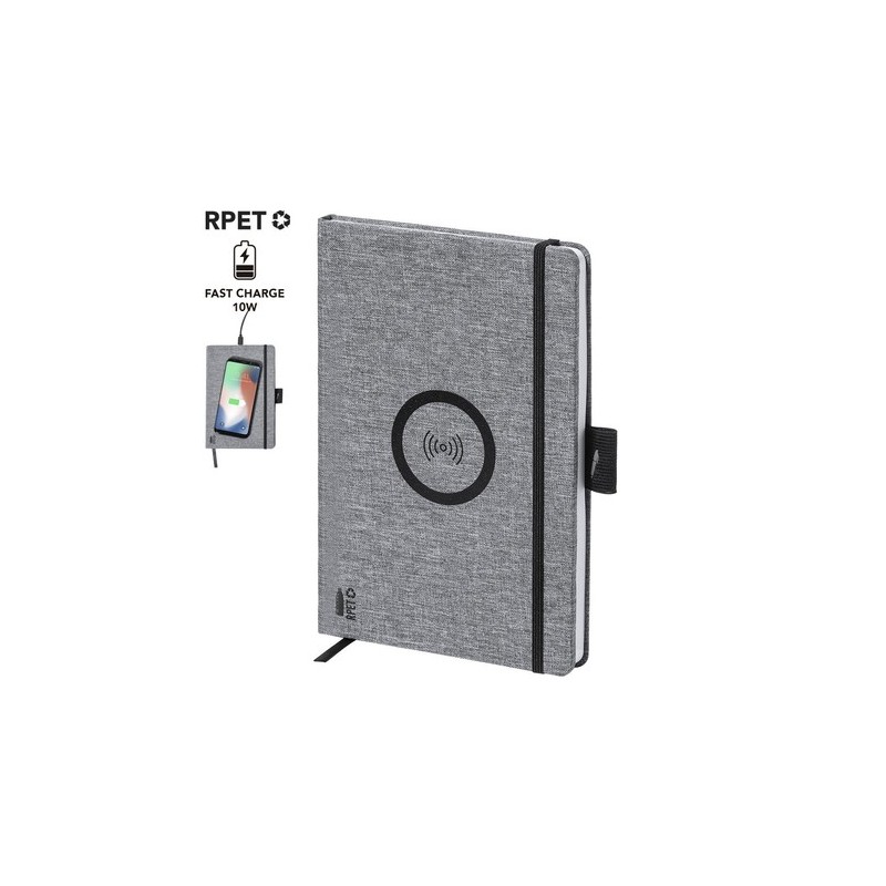 Bloc Notes Éco-responsable et Pratique Personnalisé Chargeur Bein Matières : PET recyclé Couleurs : gris personnalisable avec vo