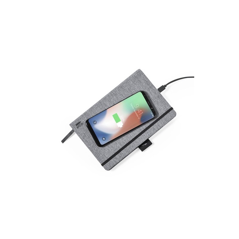 Bloc Notes Éco-responsable et Pratique Personnalisé Chargeur Bein Matières : PET recyclé Couleurs : gris impression haute défini