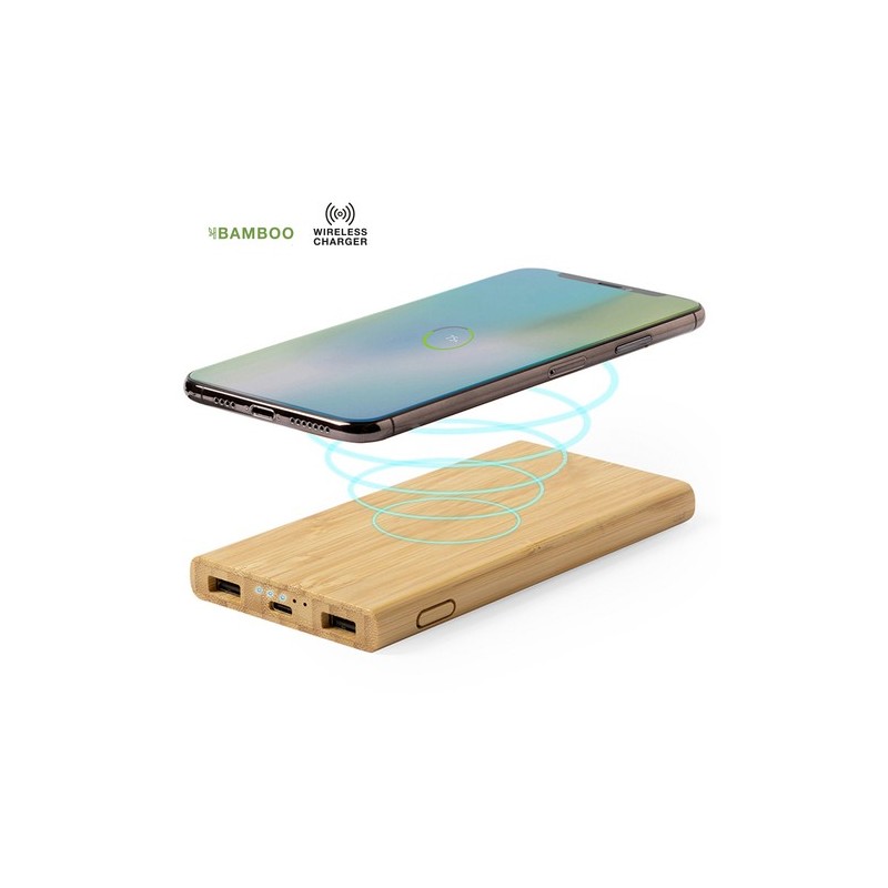 Power Bank Éco-responsable Sans Fil Personnalisé Pas Cher - Kalery Matières : bambou