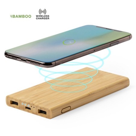 Power Bank Éco-responsable Sans Fil Personnalisé Pas Cher - Kalery Matières : bambou