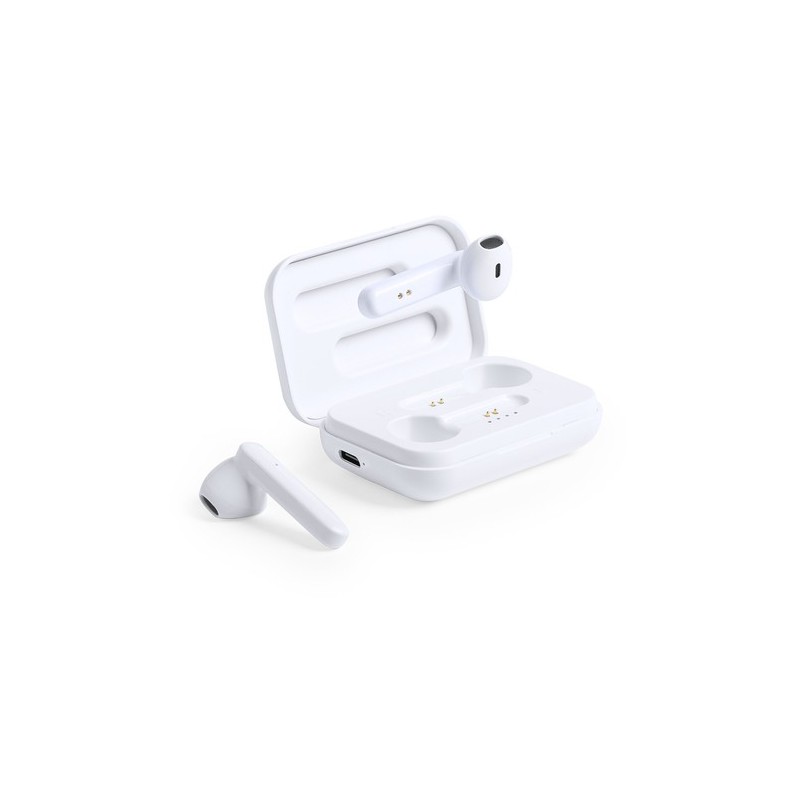 Écouteurs Bluetooth Intra-Muraux Personnalisés Éco-responsables Protex à Prix Abordable Couleurs : blanc goodies publicitaire év