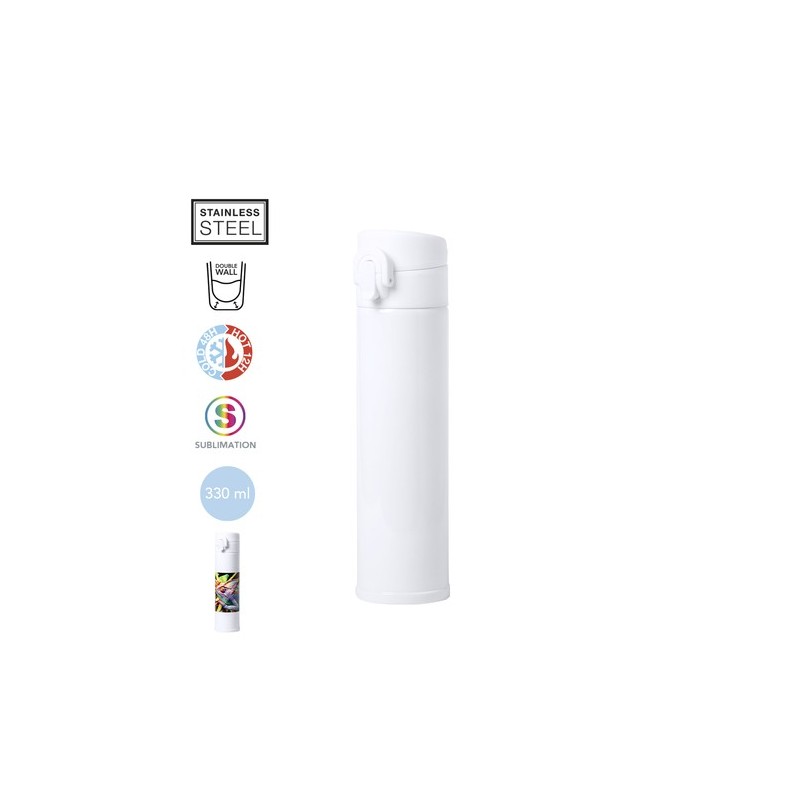 Bouteille Isotherme Personnalisée Cadeau d'Entreprise Alirox Matières : acier inoxydable Couleurs : blanc personnalisable avec v