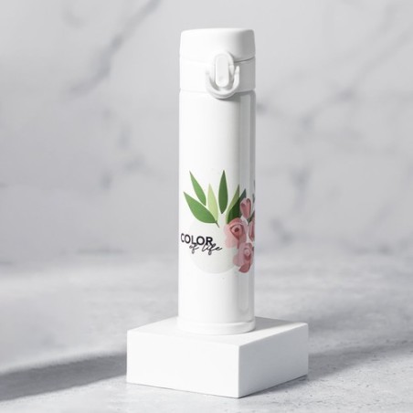 Bouteille Isotherme Personnalisée Cadeau d'Entreprise Alirox Matières : acier inoxydable Couleurs : blanc marquage laser ultra p