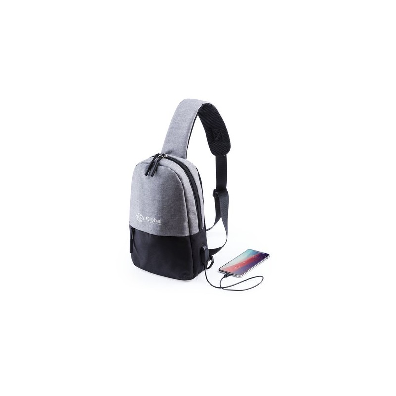 Bandoulière Pratique Personnalisée Sac à Dos USB Versox Matières : polyester Couleurs : gris cadeau entreprise pas cher