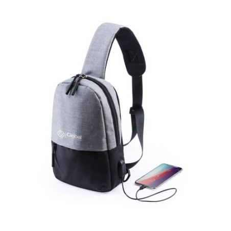 Bandoulière Pratique Personnalisée Sac à Dos USB Versox Matières : polyester Couleurs : gris cadeau entreprise pas cher
