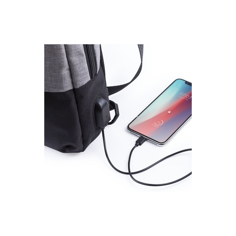 Bandoulière Pratique Personnalisée Sac à Dos USB Versox Matières : polyester Couleurs : gris goodies publicitaire événementiel