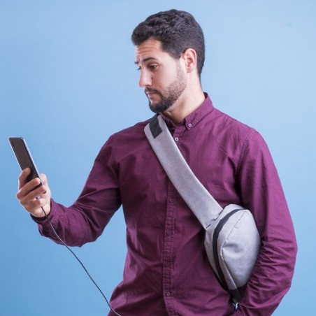 Bandoulière Pratique Personnalisée Sac à Dos USB Versox Matières : polyester Couleurs : gris livraison express 24h 48h