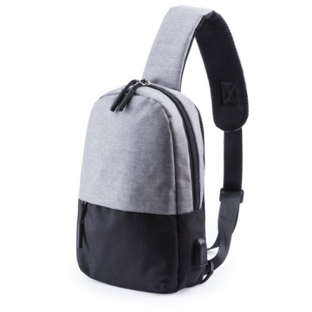 Bandoulière Pratique Personnalisée Sac à Dos USB Versox Matières : polyester Couleurs : gris objet promotionnel éco-responsable