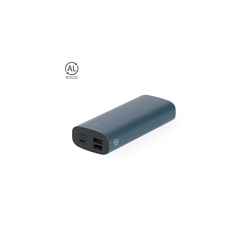 Power Bank  personnalisé pas cher Hampton Matières : aluminium recyclé  Couleurs : bleu impression haute définition
