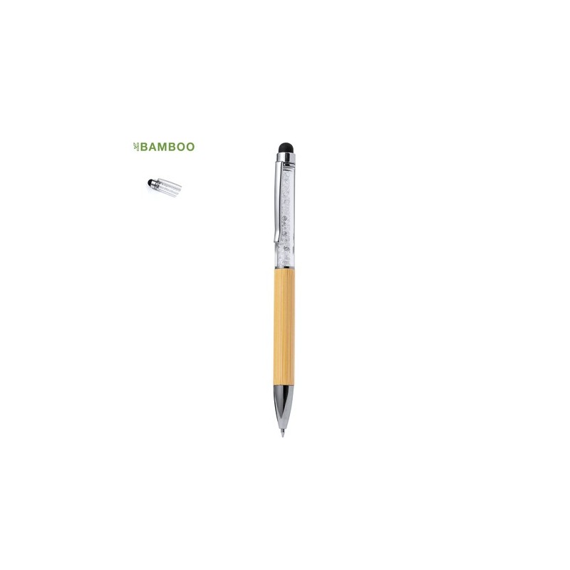 Stylet Éco-responsable Pointeur Personnalisé Bille Loev Matières : bambou Couleurs : blanc personnalisable avec votre logo