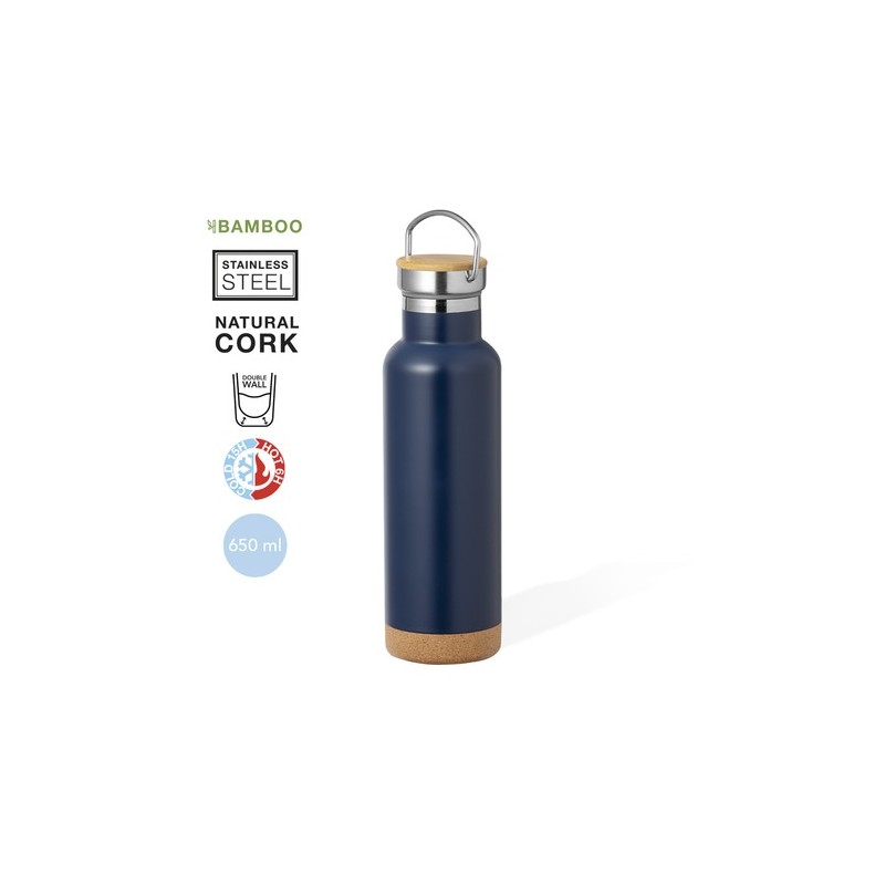 Bouteille Isotherme Thermique Personnalisée - Dixont Matières : bambou Couleurs : bleu marine objet promotionnel éco-responsable