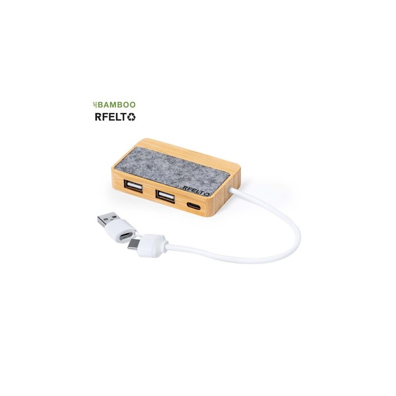 Port USB Pratique Éco-responsable Personnalisé pas cher - Barney Matières : bambou Couleurs : gris personnalisable avec votre lo