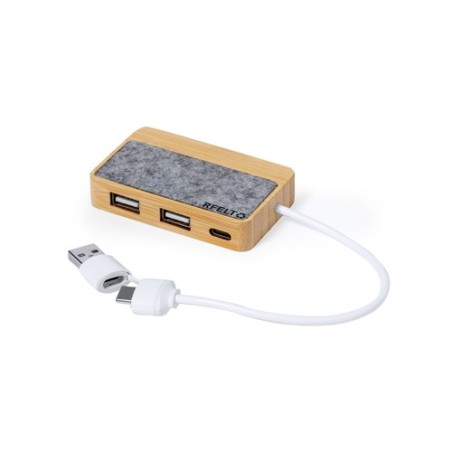 Port USB Pratique Éco-responsable Personnalisé pas cher - Barney Matières : bambou Couleurs : gris impression haute définition