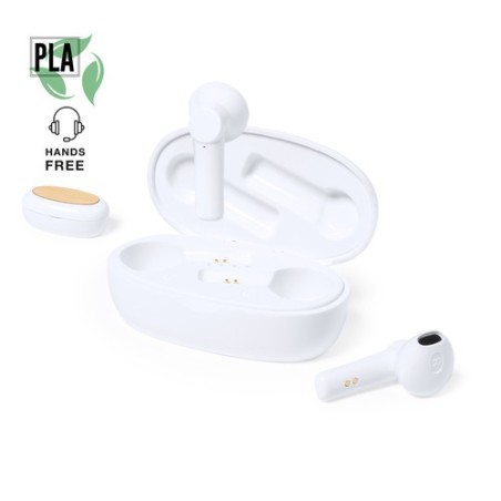Écouteurs Éco-responsables et Innovants Personnalisés pas cher Kermit Matières : bambou Couleurs : blanc personnalisable avec vo