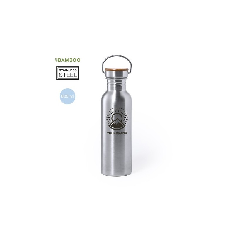 Gourde Personnalisable Éco-responsable Bidon Rangler Matières : bambou Couleurs : argenté personnalisable avec votre logo