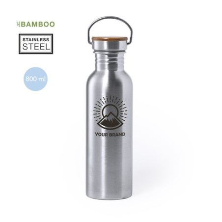 Gourde Personnalisable Éco-responsable Bidon Rangler Matières : bambou Couleurs : argenté personnalisable avec votre logo