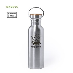 Gourde Personnalisable Éco-responsable Bidon Rangler Matières : bambou Couleurs : argenté goodies publicitaire événementiel
