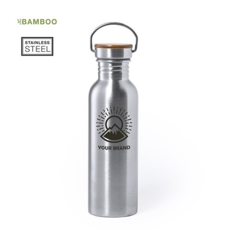 Gourde Personnalisable Éco-responsable Bidon Rangler Matières : bambou Couleurs : argenté goodies publicitaire événementiel
