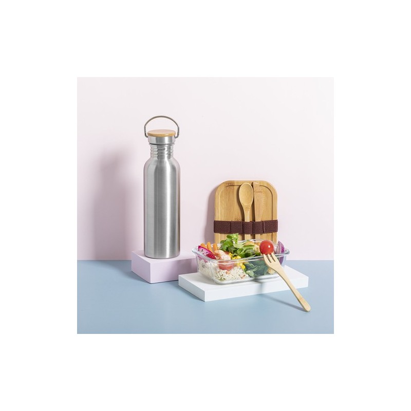 Gourde Personnalisable Éco-responsable Bidon Rangler Matières : bambou Couleurs : argenté objet promotionnel éco-responsable