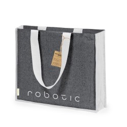 Sac Éco-responsable et Pratique Personnalisé de Shopping Talara pas cher Matières : coton recyclé Couleurs : noir impression log
