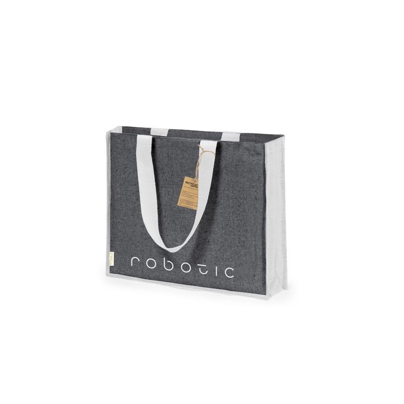 Sac Éco-responsable et Pratique Personnalisé de Shopping Talara pas cher Matières : coton recyclé Couleurs : noir impression log
