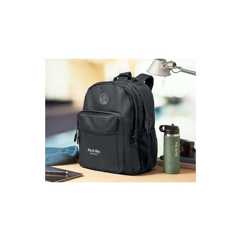 Sac à dos ordinateur  RPET 300D - VALLEY BACKPACK Matières : PET recyclé Couleurs : noir marquage laser ultra précis