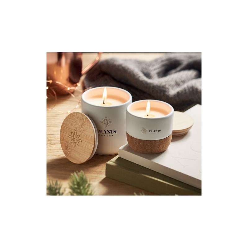 Bougie Parfumée Éco-responsable en Cire Végétale 80 g MENKAURE Matières : grès Couleurs : blanc goodies publicitaire événementie