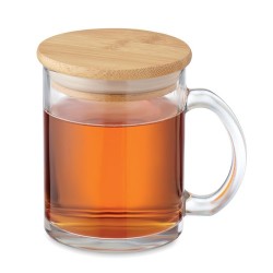 Mug  en verre recyclé de 300 ml avec couvercle en bambou personnalisé CELESTIAL Matières : verre Couleurs : transparent cadeau e