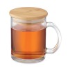 Mug  en verre recyclé de 300 ml avec couvercle en bambou personnalisé CELESTIAL Matières : verre Couleurs : transparent cadeau e