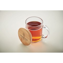 Mug  en verre recyclé de 300 ml avec couvercle en bambou personnalisé CELESTIAL Matières : verre Couleurs : transparent goodies 