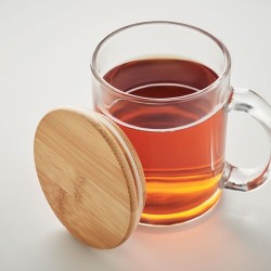 Mug  en verre recyclé de 300 ml avec couvercle en bambou personnalisé CELESTIAL Matières : verre Couleurs : transparent livraiso