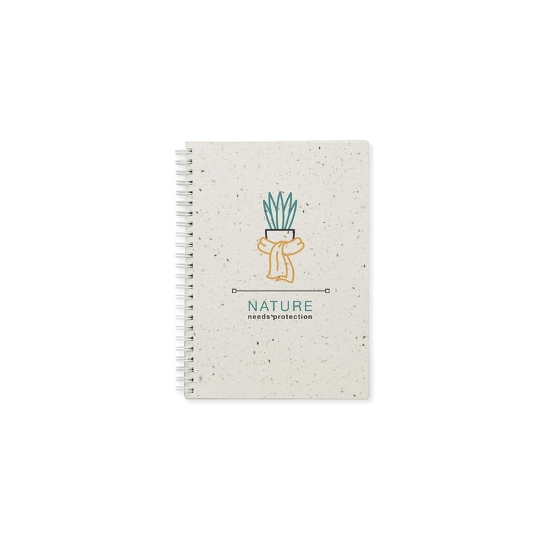 Carnet A5 Éco-responsable en Papier Semence Personnalisé - SEED RING Matières : papier Couleurs : blanc goodies publicitaire évé