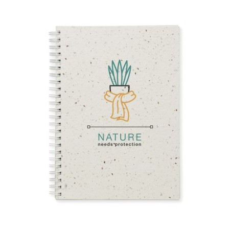 Carnet A5 Éco-responsable en Papier Semence Personnalisé - SEED RING Matières : papier Couleurs : blanc goodies publicitaire évé