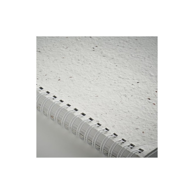 Carnet A5 Éco-responsable en Papier Semence Personnalisé - SEED RING Matières : papier Couleurs : blanc impression haute définit