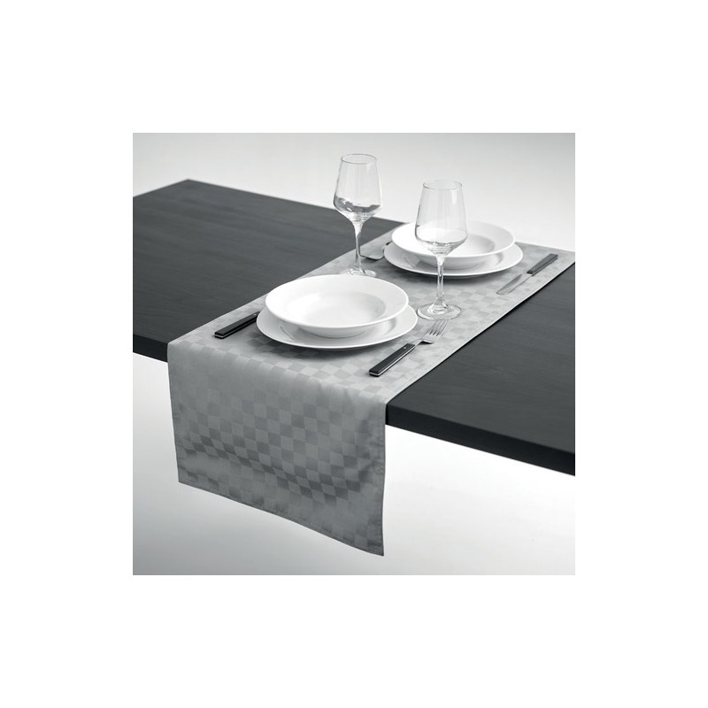 Chemin de table chic en polyester personnalisé SPICE Matières : PET Couleurs : gris cadeau collaborateur premium