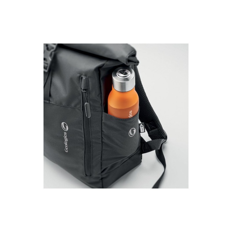 Sac à Dos Éco-responsable RPET 300D Personnalisé pour Ordinateur VALLEY ROLLPACK Matières : PET recyclé Couleurs : noir goodies 