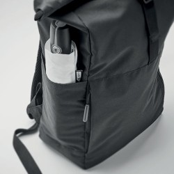 Sac à Dos Éco-responsable RPET 300D Personnalisé pour Ordinateur VALLEY ROLLPACK Matières : PET recyclé Couleurs : noir marquage