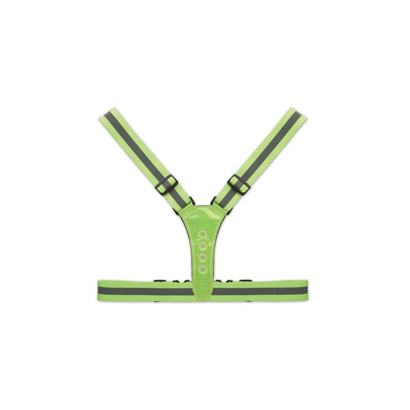 Bretelles de sécurité LED personnalisées pour chantiers ROUNDVISIBLE Matières : PET Couleurs : vert fluo personnalisable avec vo